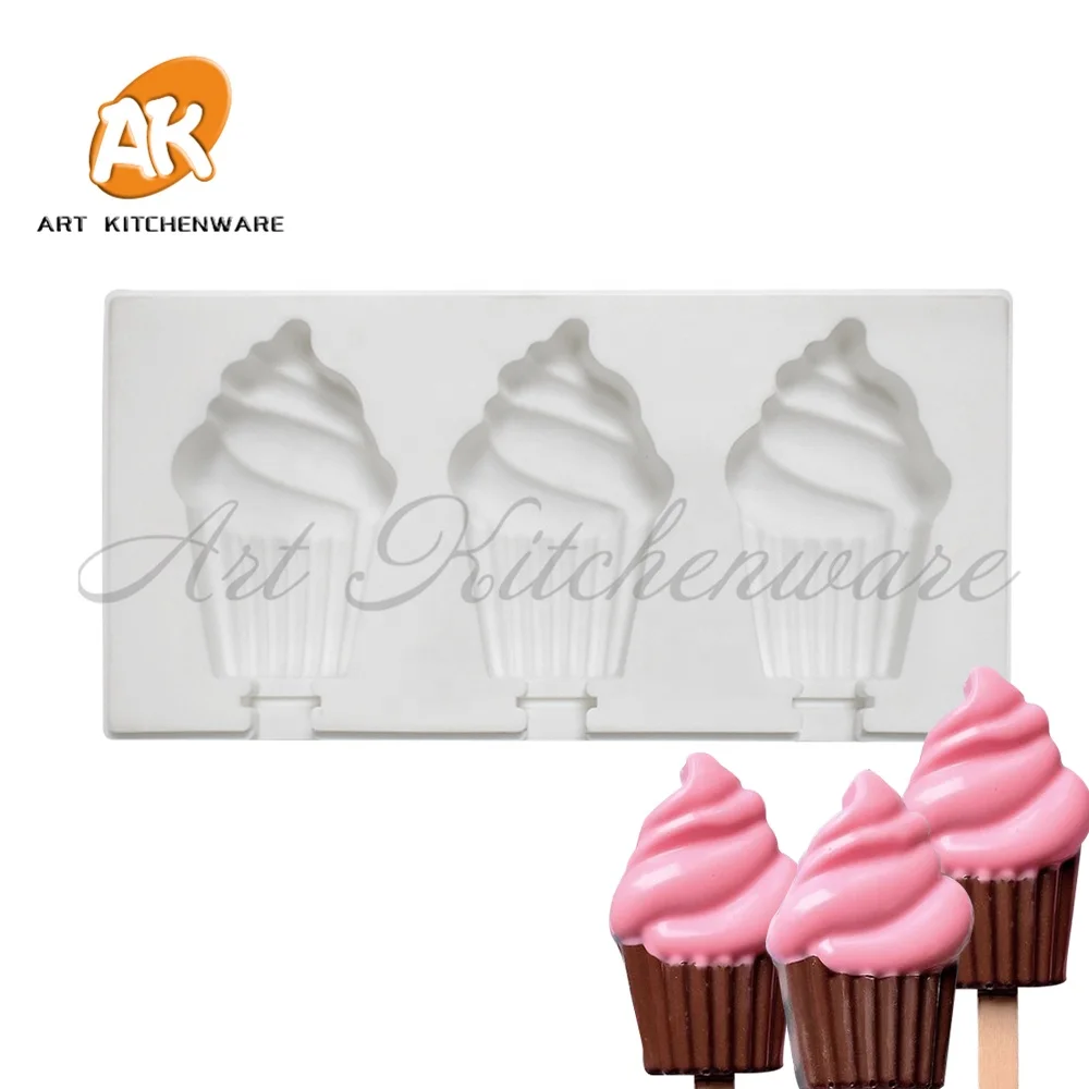 

AK 3 Cavities Cupcake Shape Silicone Baking Tools Chocolate Candy Moulds Pop Ice Cream Molds XG-40