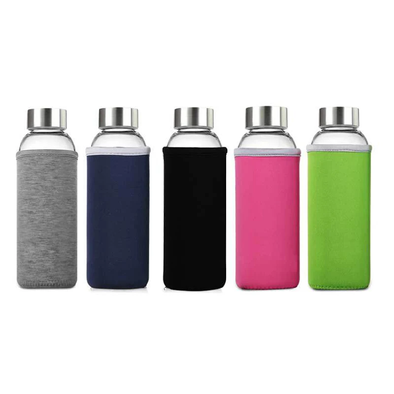 

300/420/550/750/1000ml BPA Free Glass Sport Drinking Water Bottle With Tea Infuser and Nylon Sleeve Protect for Promotion