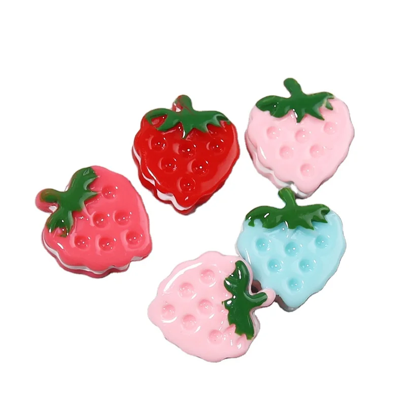 

yiwu wintop fashion accessories colored strawberry cookies flat back simulation food resin cabochons