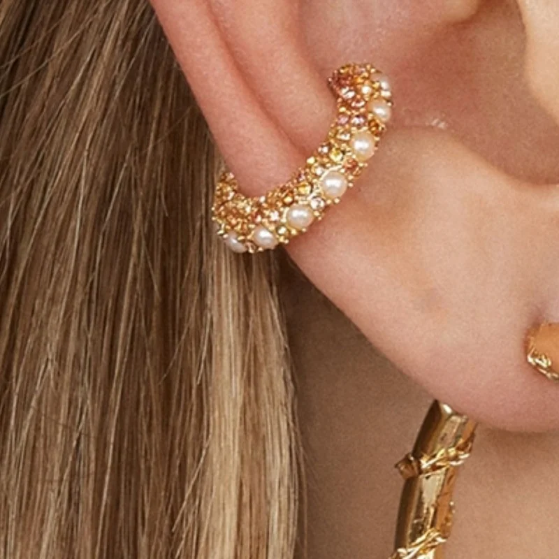

R.GEM. Trendy C Shaped Multi color Women Without Piercing CZ Ear cuff Clip Earrings