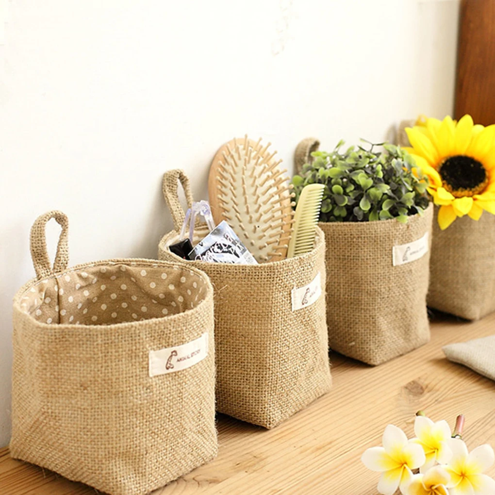 

Fashion Home Decor Stripe Hanging Pocket Small Organizer Storage Linen Jute Bag Storage Baskets, Customize