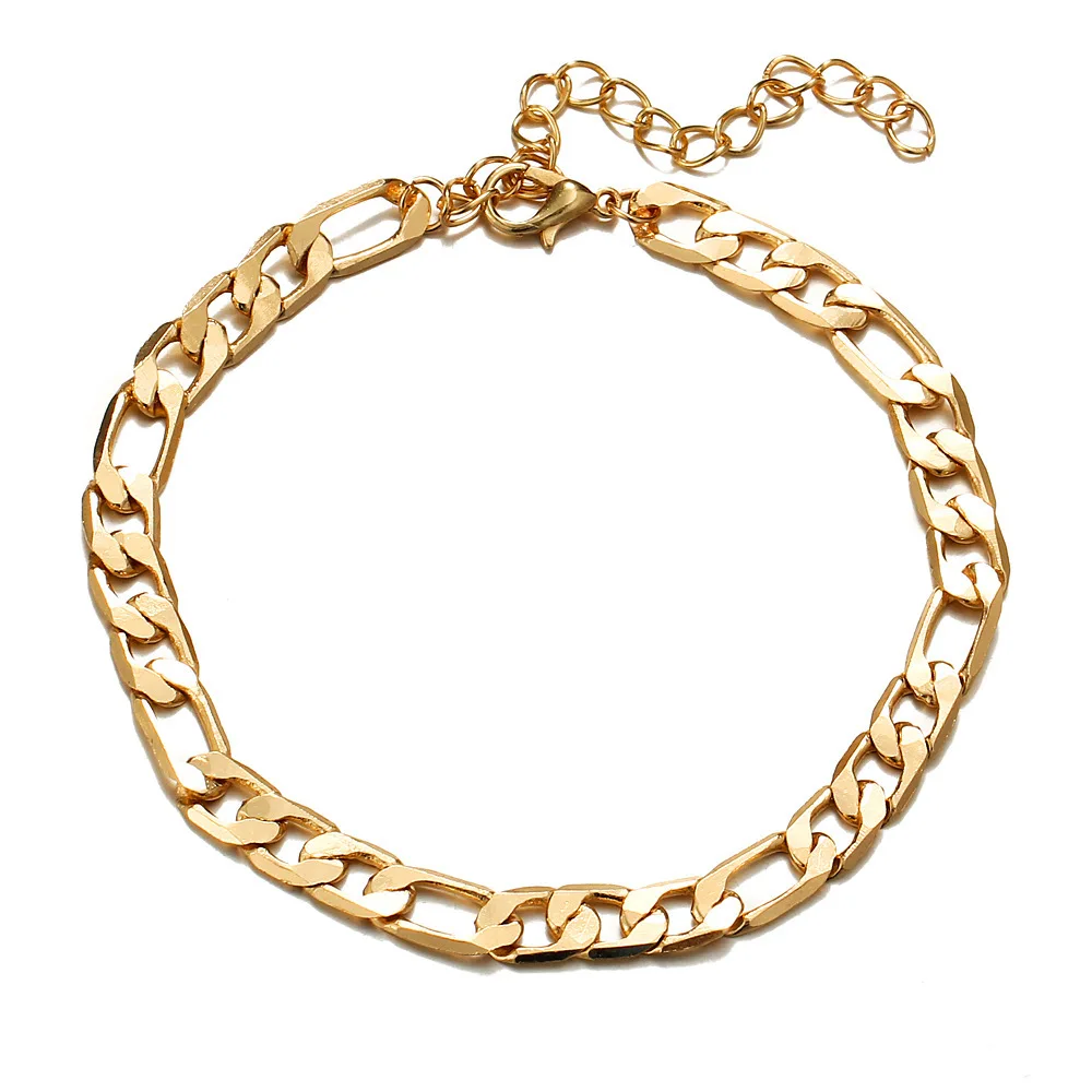

Wholesale Cheap Gift 14k Gold Plated Link Chain Anklets Plain Cuban Chain Anklet For Women Fashion Jewelry