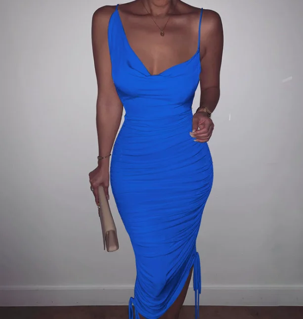 

Sexy Backless Night Club bodycon Curvy Sundresses Women Spaghetti Strap Tight Slit Mini Dresses