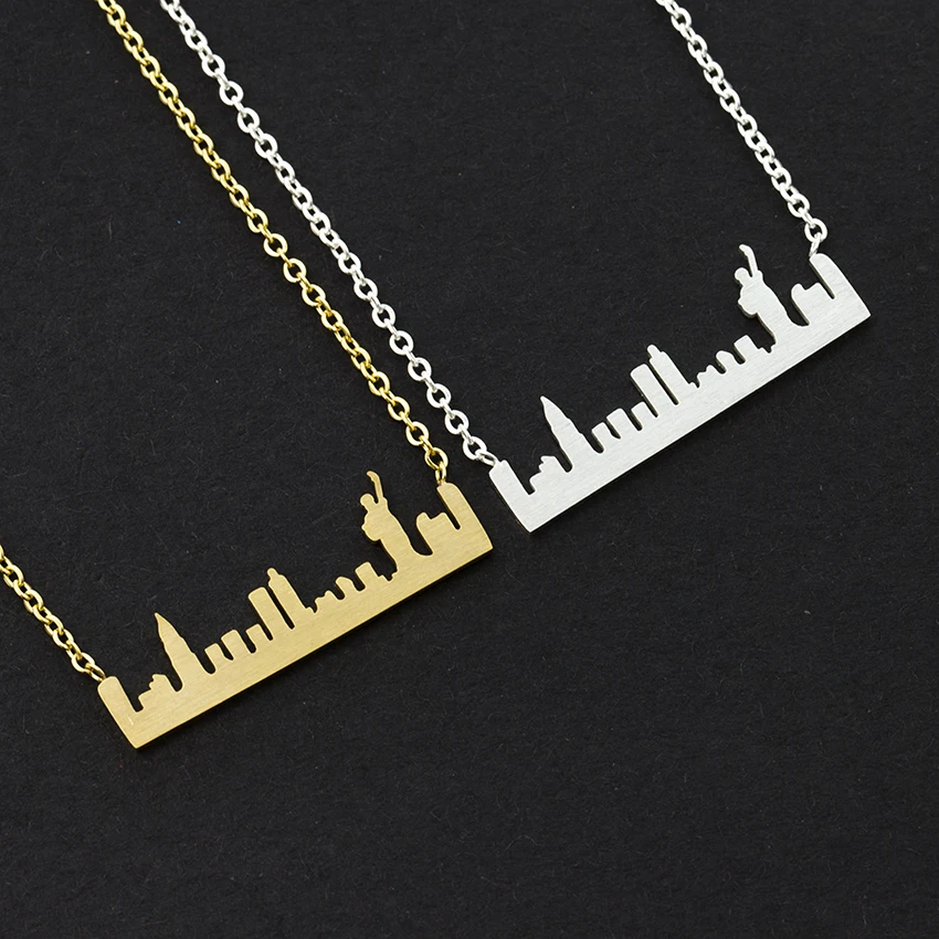 

Wholesale jewelry Statue of Liberty Necklaces Stainless Steel New York Skyline Cityscape Necklace Women Jewelry Necklaces, Gold/ silver