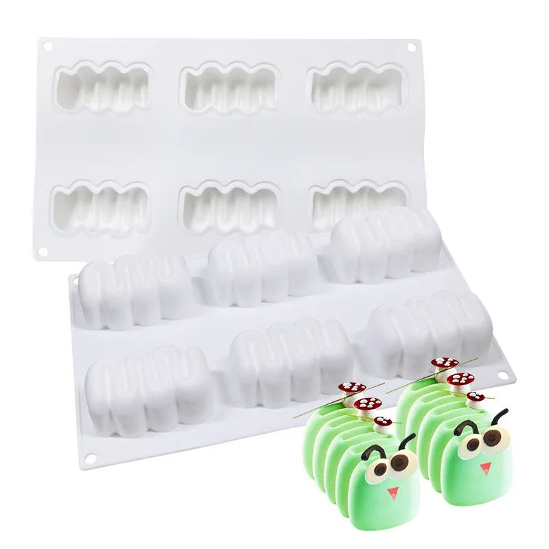 

Six cavity caterpillar mousse cake silicone molds DIY dessert ice cream moldes de silicona para reposteria pastel mold, White