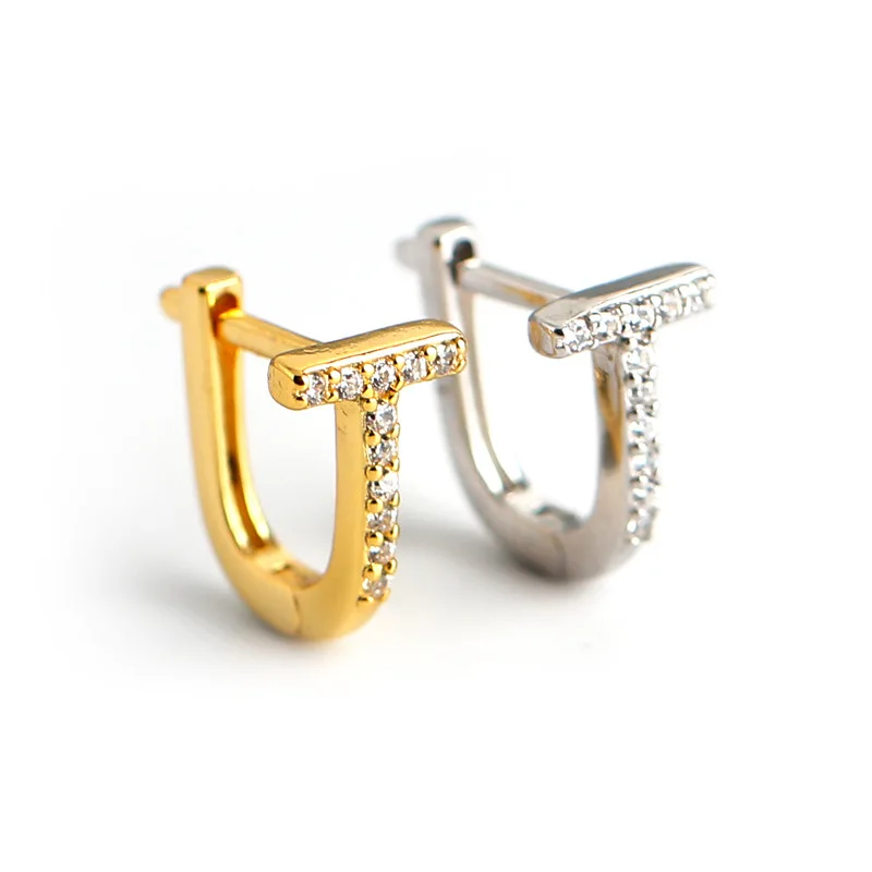 

Wholesale 925 Sterling Silver Jewelry Gold Plated Hoop Earrings Jewelry T Shaped Huggie Earrings