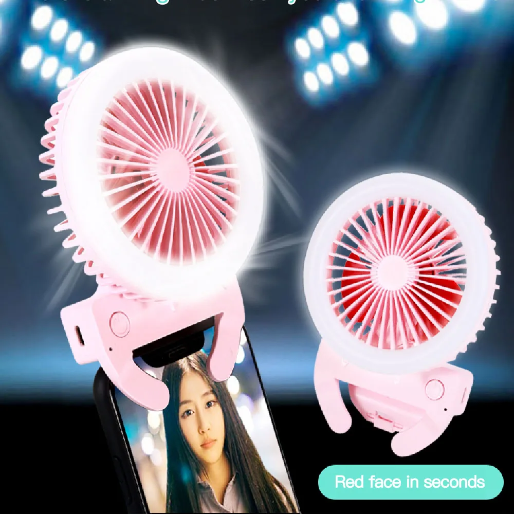 

2022 hot new portable Electric Fan Beauty Selfie Led Flash Light with selife ring light Lamp Portable Mobile Phone