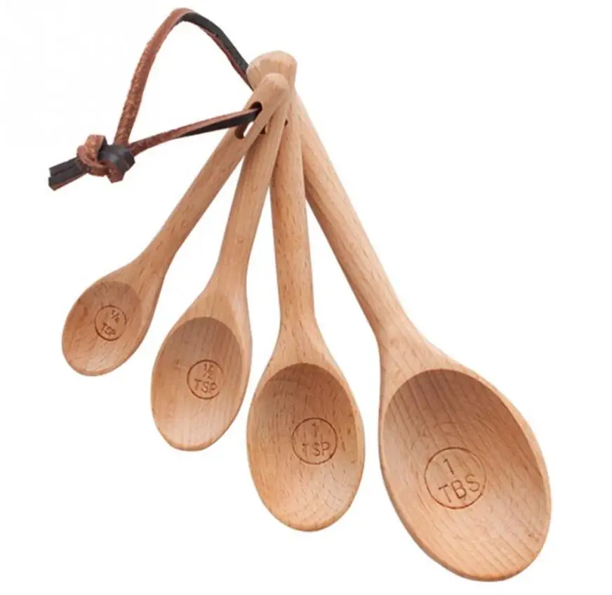 

Hot Selling Natural Pack of 4 BeechWood Tablespoon Coffee Tea Spice Sugar Custom Eco Friendly Wooden Scoops Measuring Spoon Set, Nature beechwood