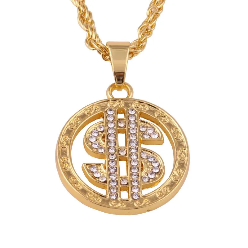 

2021 hot selling ins popular fashion exaggerated hip-hop necklace round sign diamond Pendant dollar kolye, Picture shows