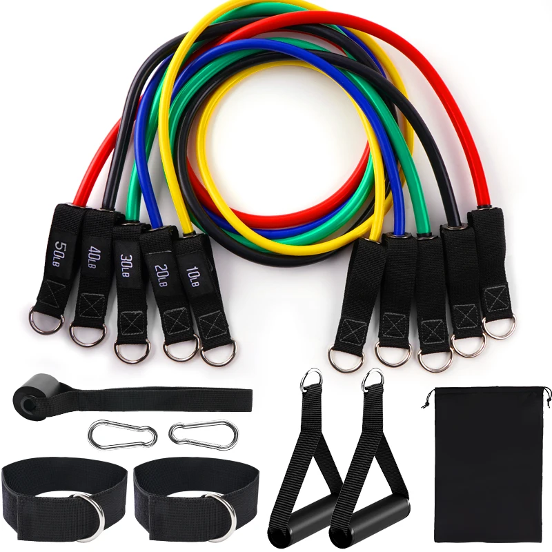 Hot Sale Custom Logo 11-Piece Latex Elastic Fitness Band Set Home Gym Workout Exercise Equipment
