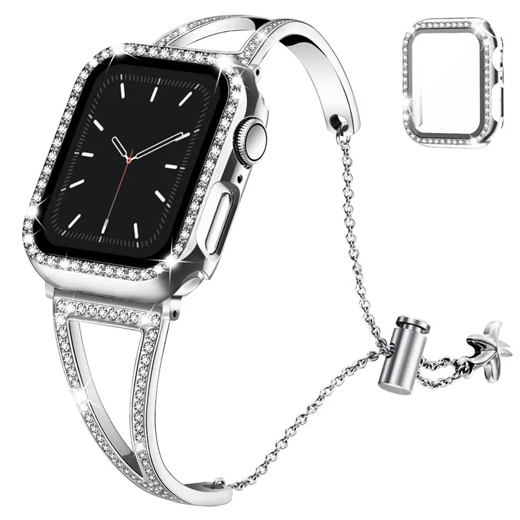 

38 40 42 44mm Bling Replacement Diamond Stainless steel Watch Band for Apple iWatch Series 6 5 4 3 2 1, Black