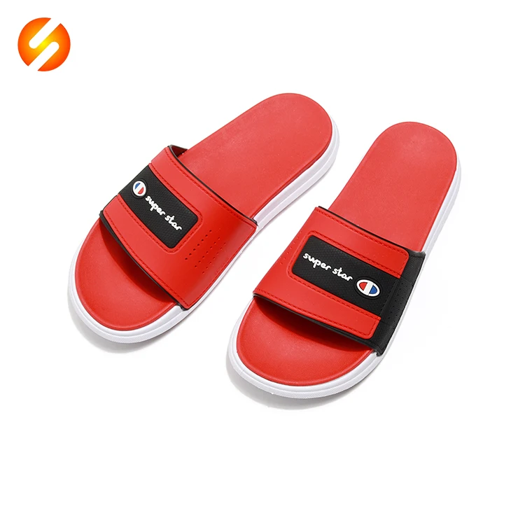 

China supplier summer men flat soft sports slides shoes pvc sport slippers men, Black and red