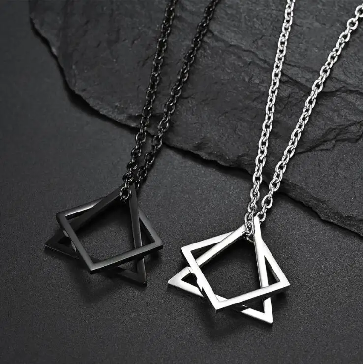 

Geometry Interlocking Triangle Male Pendant for Men Stainless Steel Stacking Streetwear Necklace