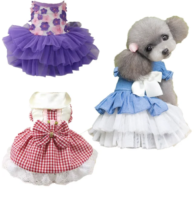 

Hot Selling New Design Spring Pet Cloth Dog Jean Dress, White, pink