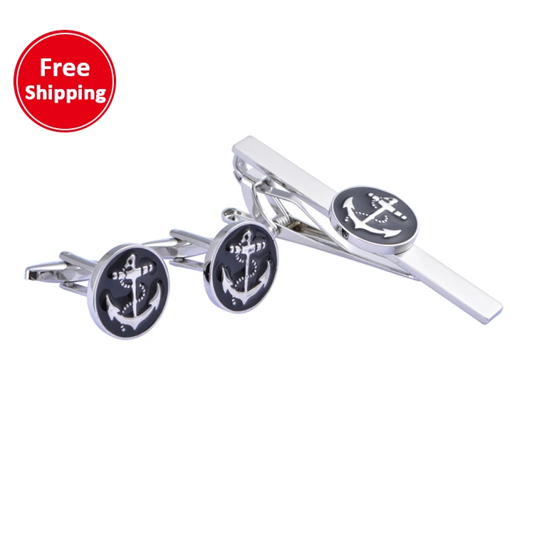

Free shipping/dorp shipping New Epoxy Round Anchor Cufflinks New Tie Clip Set