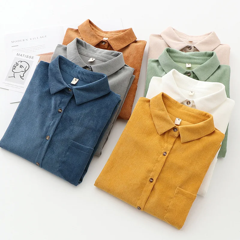 

Wholesale Vintage Corduroy Shirts Girls Casual Shirts Women Winter Coats With Velvet