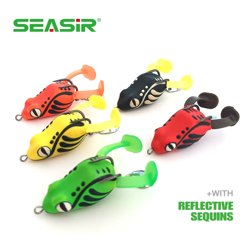

SEASIR Soft Frog Fishing Lure 4cm/8g Mini Soft Silicone Topwater Artificial snakehead Frog Bait double barbed hooks, 5 colors