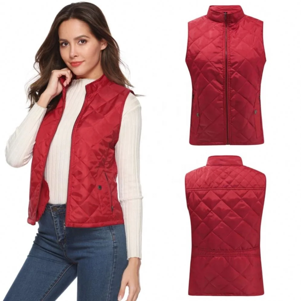 

Fall New Stand Collar Lightweight Down Zip Quilted Sleeveless Gilet Padded Vest for Women, Red,blue,black,coffee, as shown