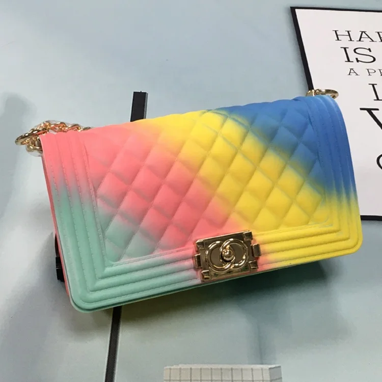 

Wholesale 2021 silicone/PVC shoulder handbag rainbow bag luxury ladies woman hand bags candy jelly purse