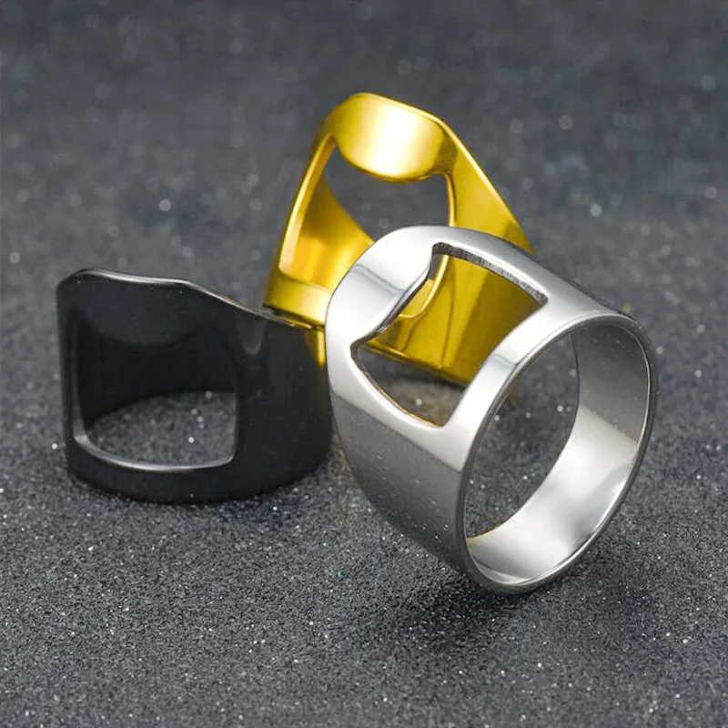 

Toptan Yuzuk Stainless Steel Simple Bottle Opener Personality Ring Perhiasan Cincin Colorful Bottle Opener Design Creative Ring, Gold,silver,black,colorful