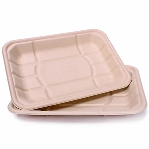 Disposable Sugarcane Bagasse Tableware supermarket plates for meat