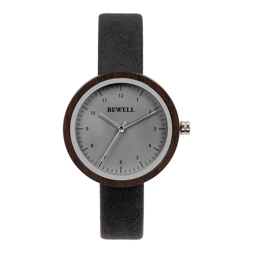 

Handcrafted wood watch vegan leather strap woman quartz watches in minimalist style OEM model