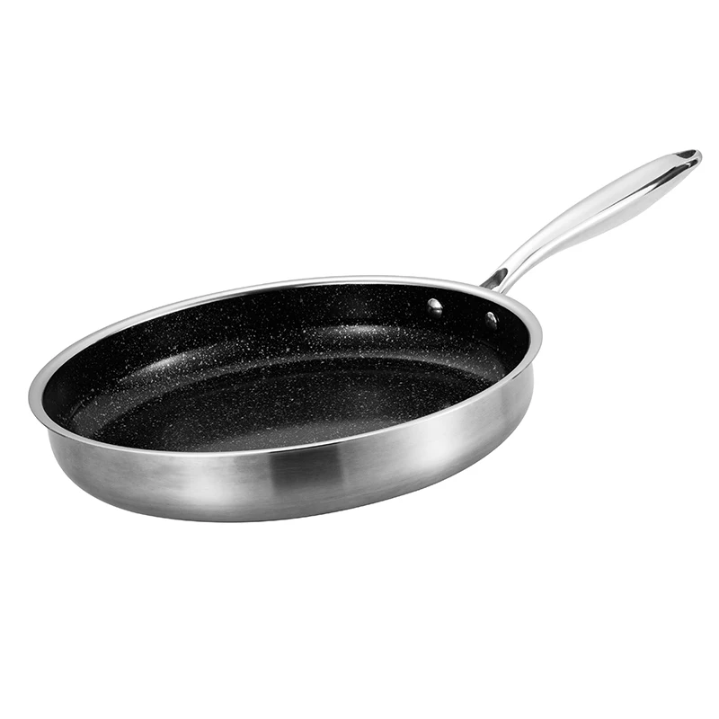 

3 ply stainless steel kitchen cooking skillet marble coating non stick frying Pans electric induction fry pan
