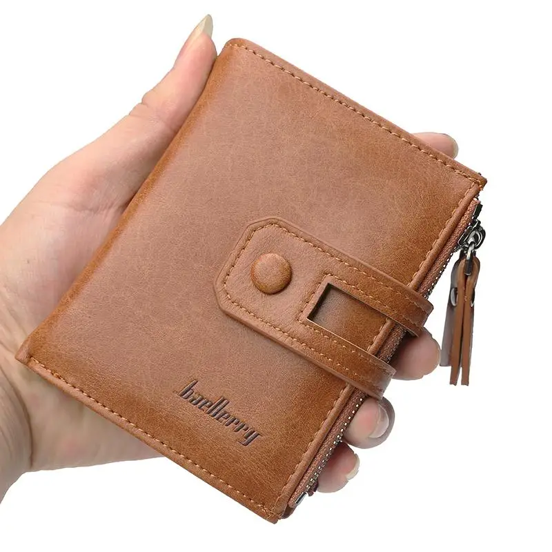 

2022 baellerry pu leather wallet card holder zipper leather wallet Multi-card Position short carteras rfid wallets men purse, Brown/black/khaki,custom