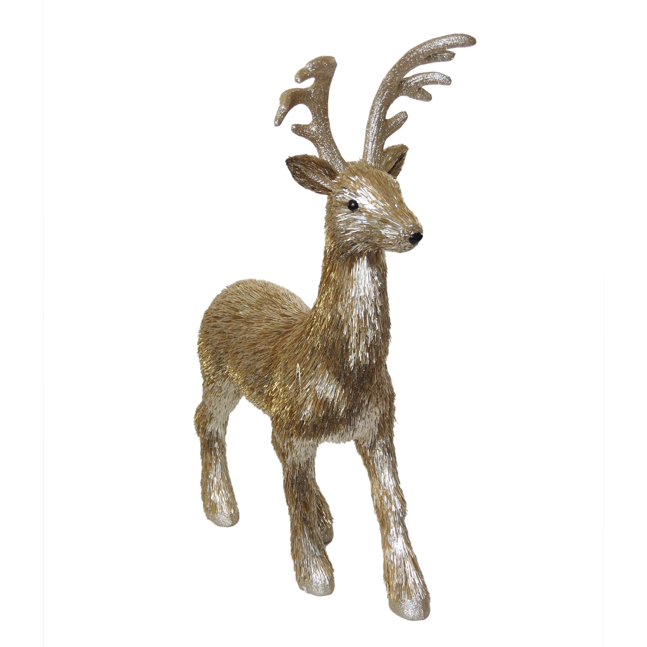 elegant resin deer decoration, glitter champagne gold christmas