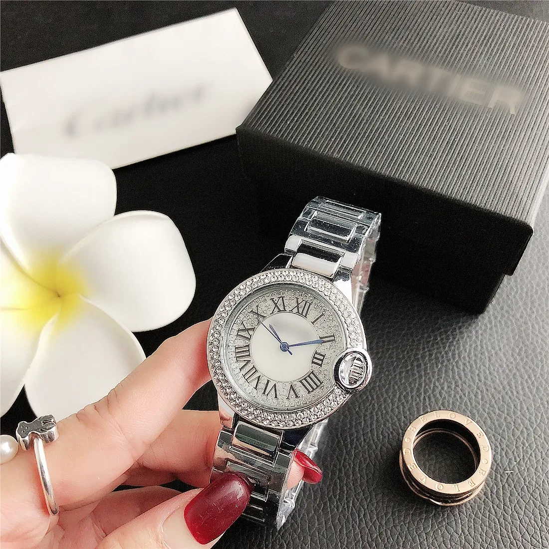 

Wholesale Custom online Popular High Quality Quartz Diamond Luxury Women Mesh Stainless Steel Branded Watch in wristwatches
