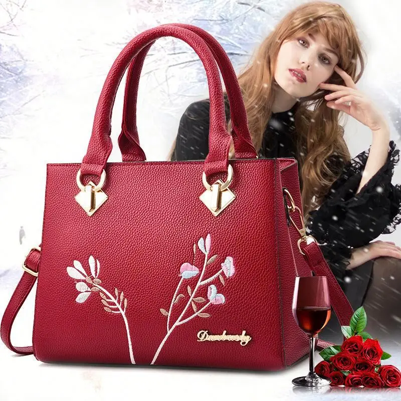 

Large Designer Ladies Embroidered Satchel Bag Leather Hand Bags for Women Fancy Tote Shoulder Bag