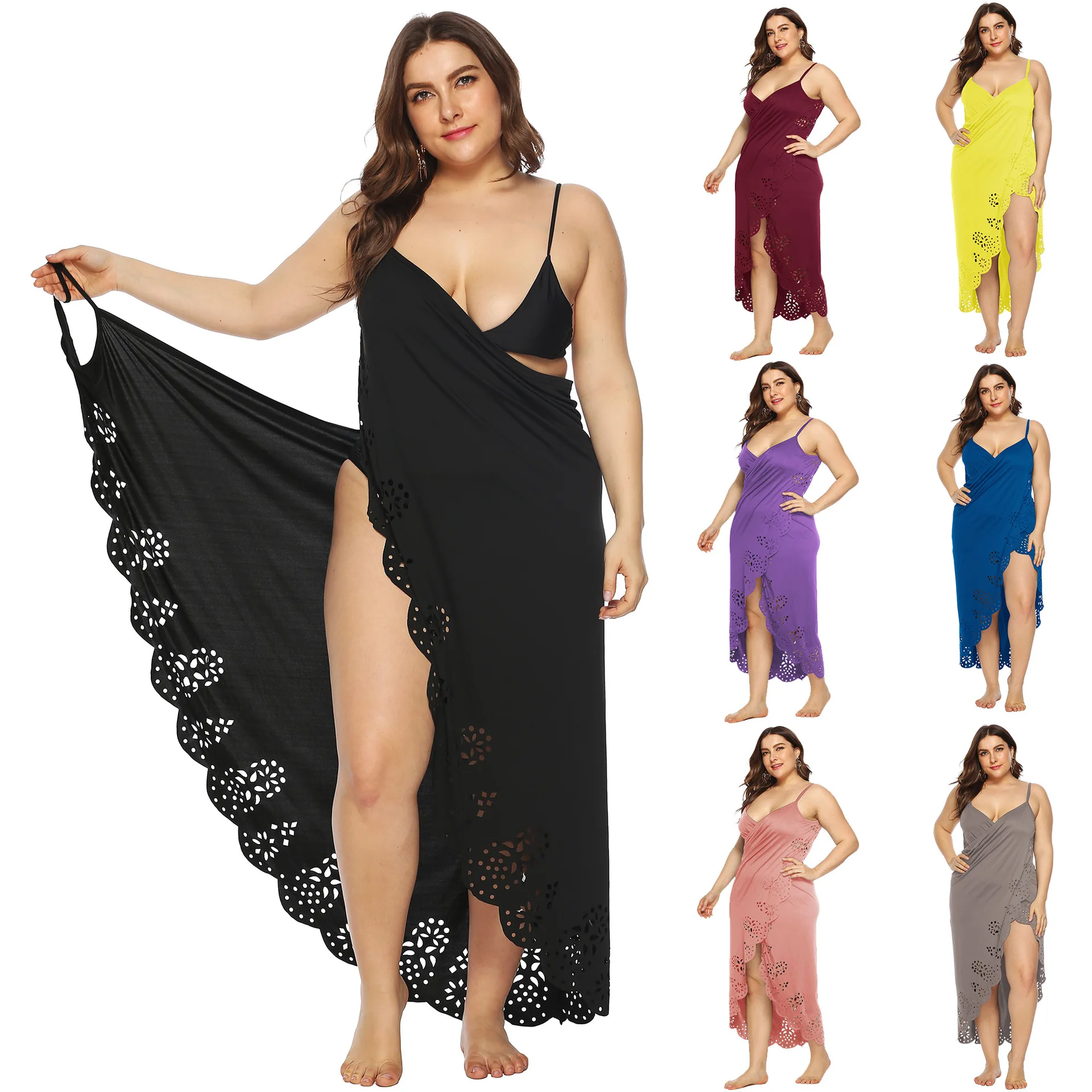 

womens plus size spaghetti strap cover up beach wear dress sexy backless hollowed-out dresses XL-XXXXL