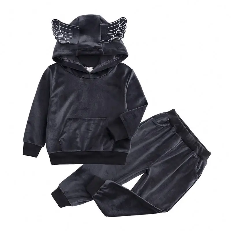 

Rhinestone Two Piecee Set Wotinys Velvet Sets Hoodie Kids Two Set Wotiny Clothing Floral Suits