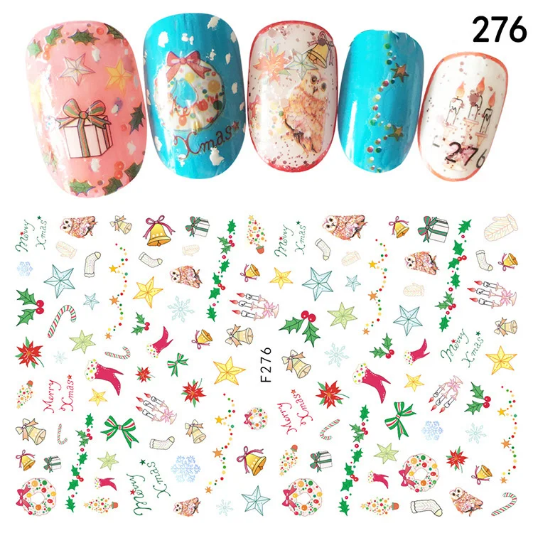 

colorful self-adhesive 10 designs Christmas Xmas Halloween 3d designer toe cartoon nail stickers 2021 nails for christmas gifts, Mixed colors