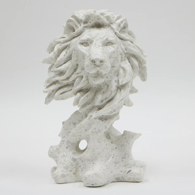 
Hot Sale White Small Natural Stone Lion Shape Terrazzo Statue Hand Carve 