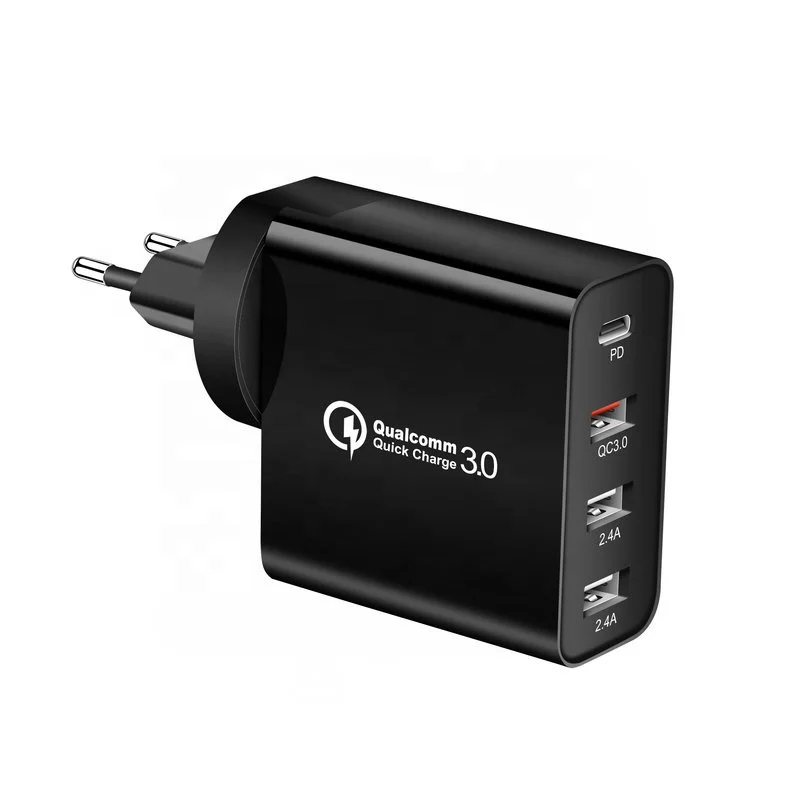 

Hot Sell 48W PD Fast Charger Adapter Four Ports Mobile Phone Home Charger PD + QC3.0 + 2.4A +2.4A Tablet 4 USB Wall Charger, Black, white