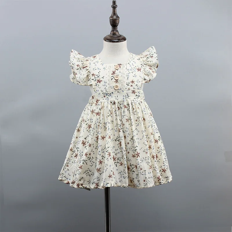 
Hot Sale Baby Girls Casual Party Skirt Kids Flower Ruffle Shoulder Floral Dress 