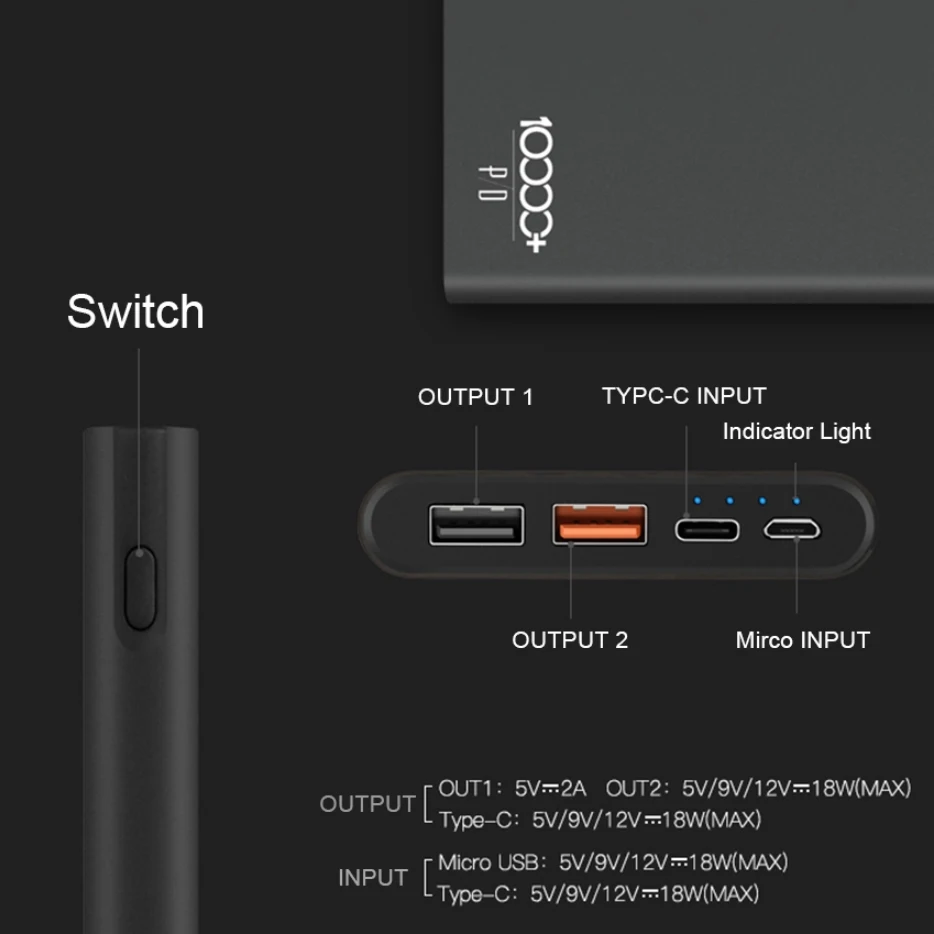 Portable Aluminum Consumer electronics 12V 1.5A 18W PD quick charger 3.0 powerbank - ANKUX.COM
