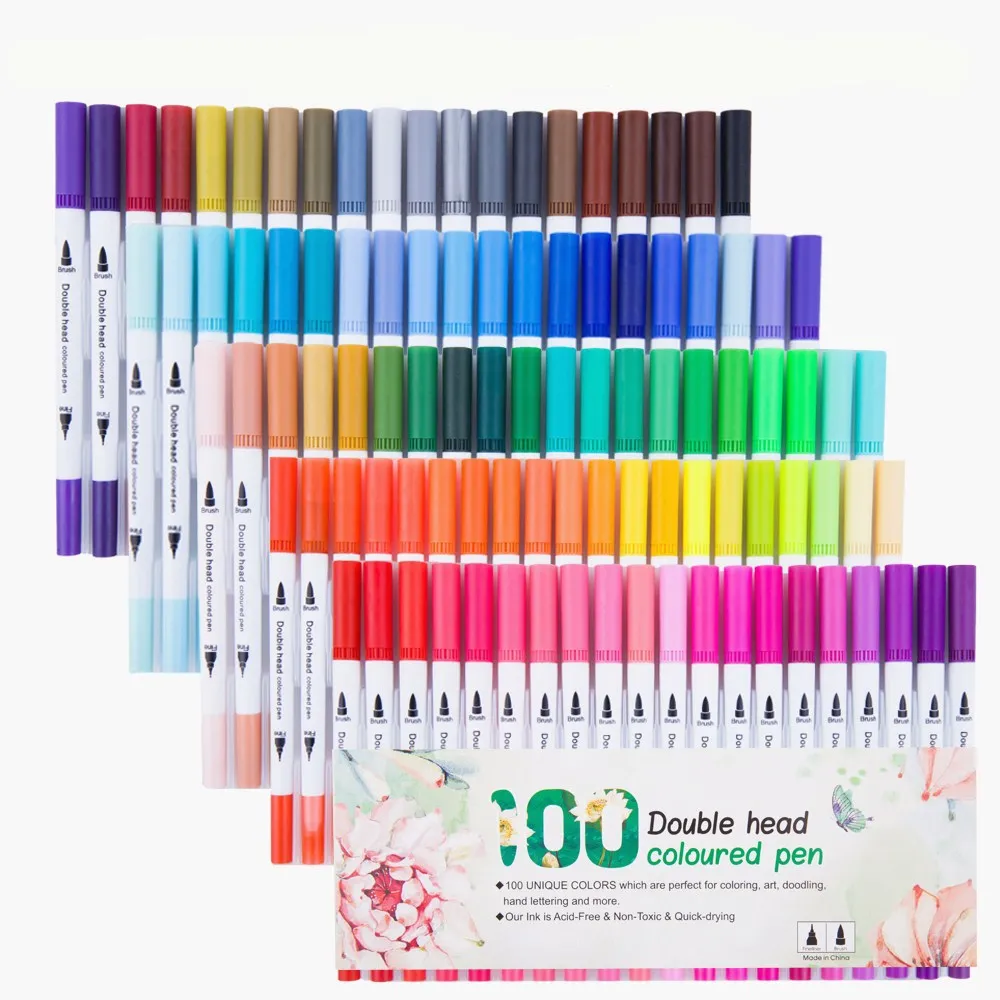 

English Package Double-headed line marker Children's office students soft head watercolor pen art color marker pen