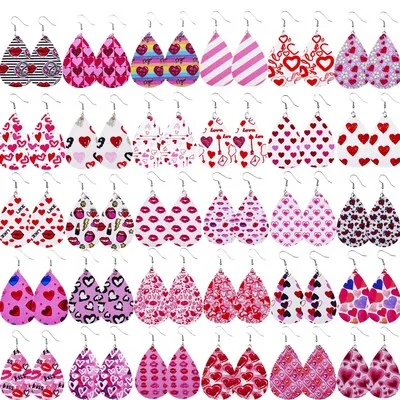 

2022 New Arrival Waterdrop Pendant Earrings Faux Leather Earrings Valentine's Day Earrings for Women Girls, Picture shows