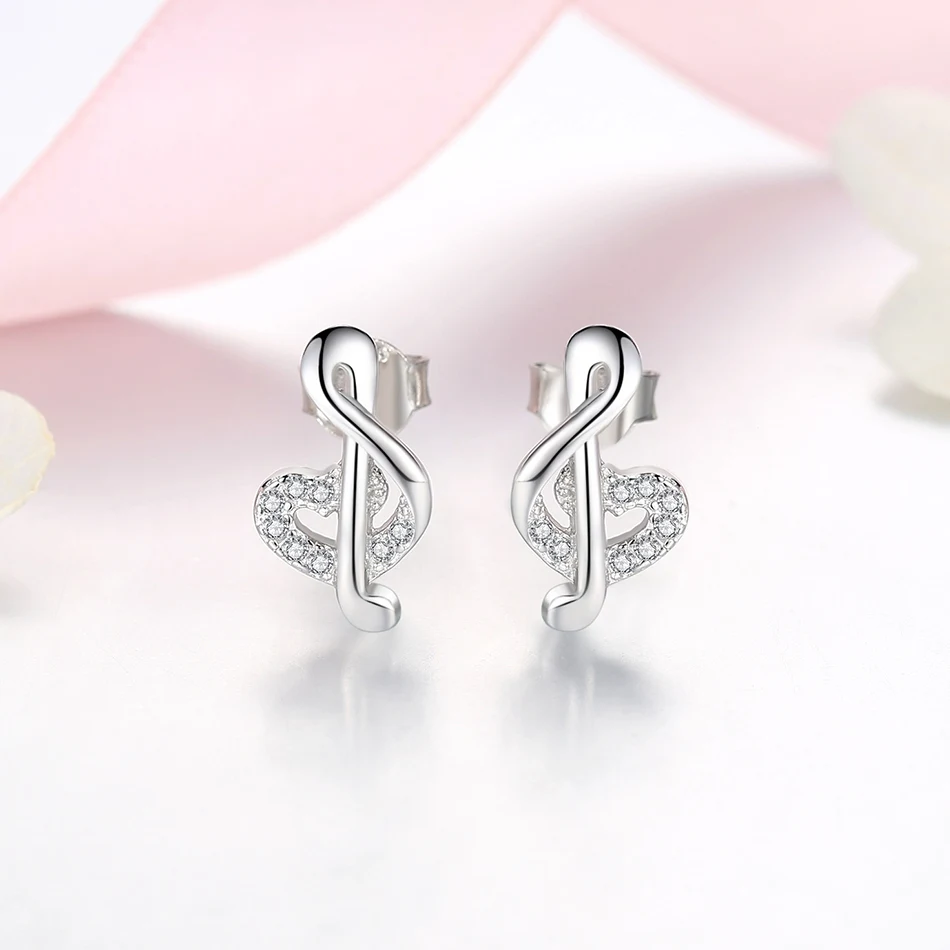 

Luxury Jewelry Clear Cubic Zirconia Stud Earrings 925 Sterling Silver Music Note Earrings For Woman silver stud earrings, Custom made