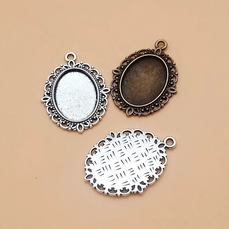 

Antique Silver tone/Antique Bronze Oval Base Setting Tray Bezel Pendant Charm fit  Cabochon/Picture/Cameo