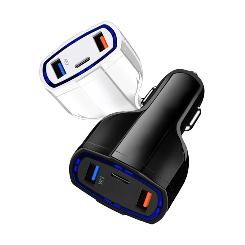 

3 Ports USB C QC 3.0 Cargadores Para Celulares Chargeur Cargador Celular Rapido Cellular Oraimo PD Fast Phone Car Charger Mobile, Black