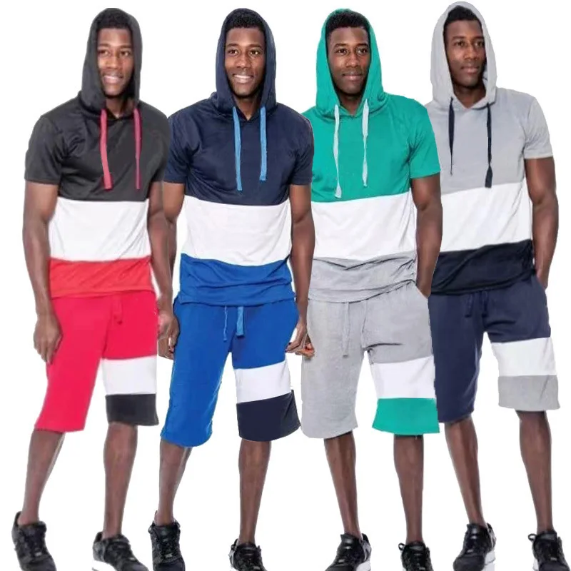 

2021 Summer New Hooded Sweatsuits Men's Casual Loose T-shirt Shorts Suit Two Piece Shorts Sets men 2 piece set summer
