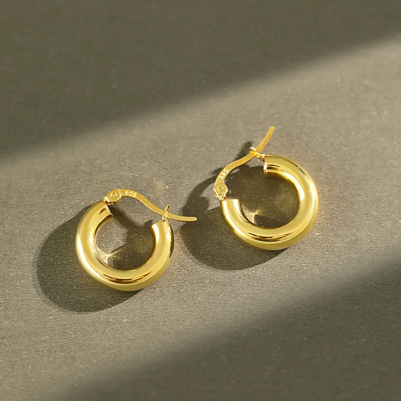 

VIANRLA 16mm 18k gold plated hoop earrings 925 sterling silver minimalist chunky earrings