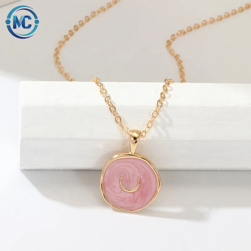 

Simple Harajuku Sweet Cute Moon Star Heart Enamel Necklace Korean Round Heart Lightning Delicate Necklace For Women Jewelry