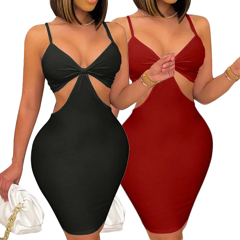 

2021 New Arrival Summer Black Sexy Cut Out Wrap Halter Ruched Mini Dress, Customized bodycon dresses