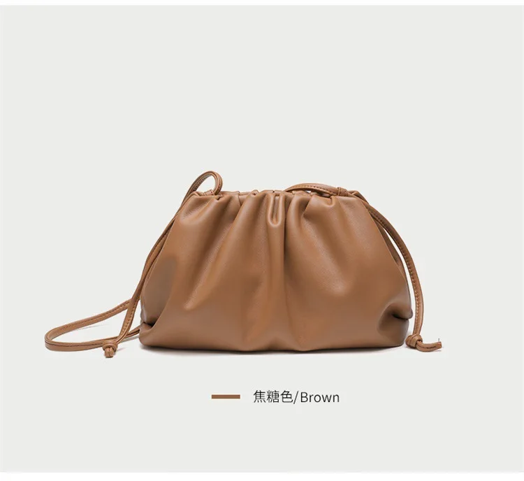 

Women's cloud wrapped purses dumpling pleated Bucket crossbody bag small new soft pu leather hoho pillow Handbags