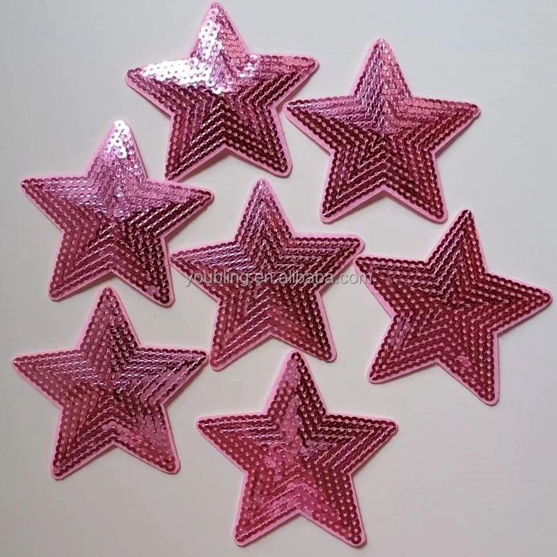 

Free Shipping 9CM Pink Stars Sequined Patches for Clothes DIY Decoration Sequins Patch Five-pointed Star Embroidery Applique, As per picture shows call fuchasia