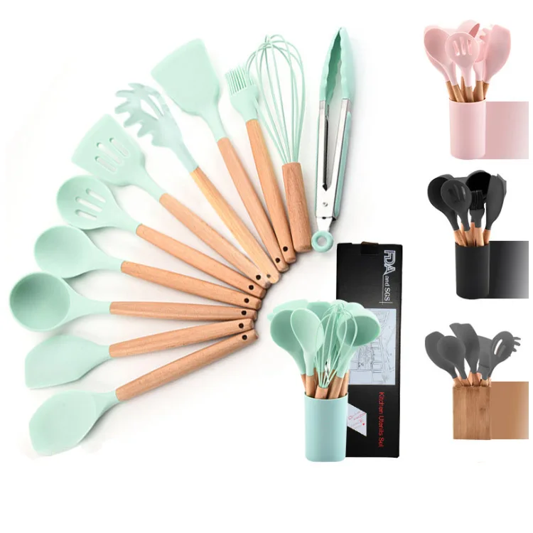 

2021 China Fancy Home Silicone Cooking Utensils Set with Storage Stand Kitchen Accessories, Multi